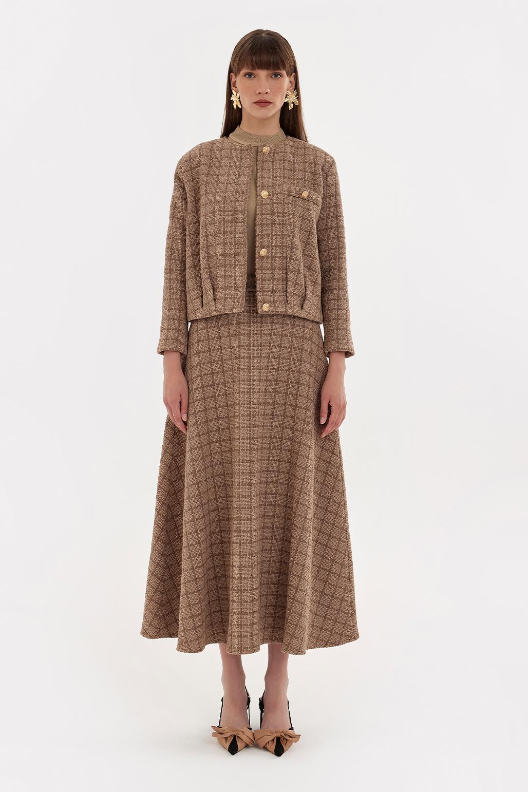 Tweed Jacket and Skirt Set Mink