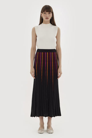 Accordion Colored Knitted Skirt Fuchsia