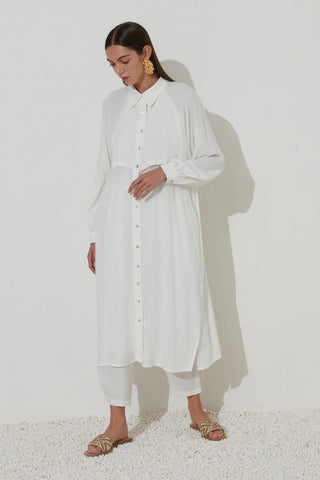 Side Slit Long Shirt Ecru