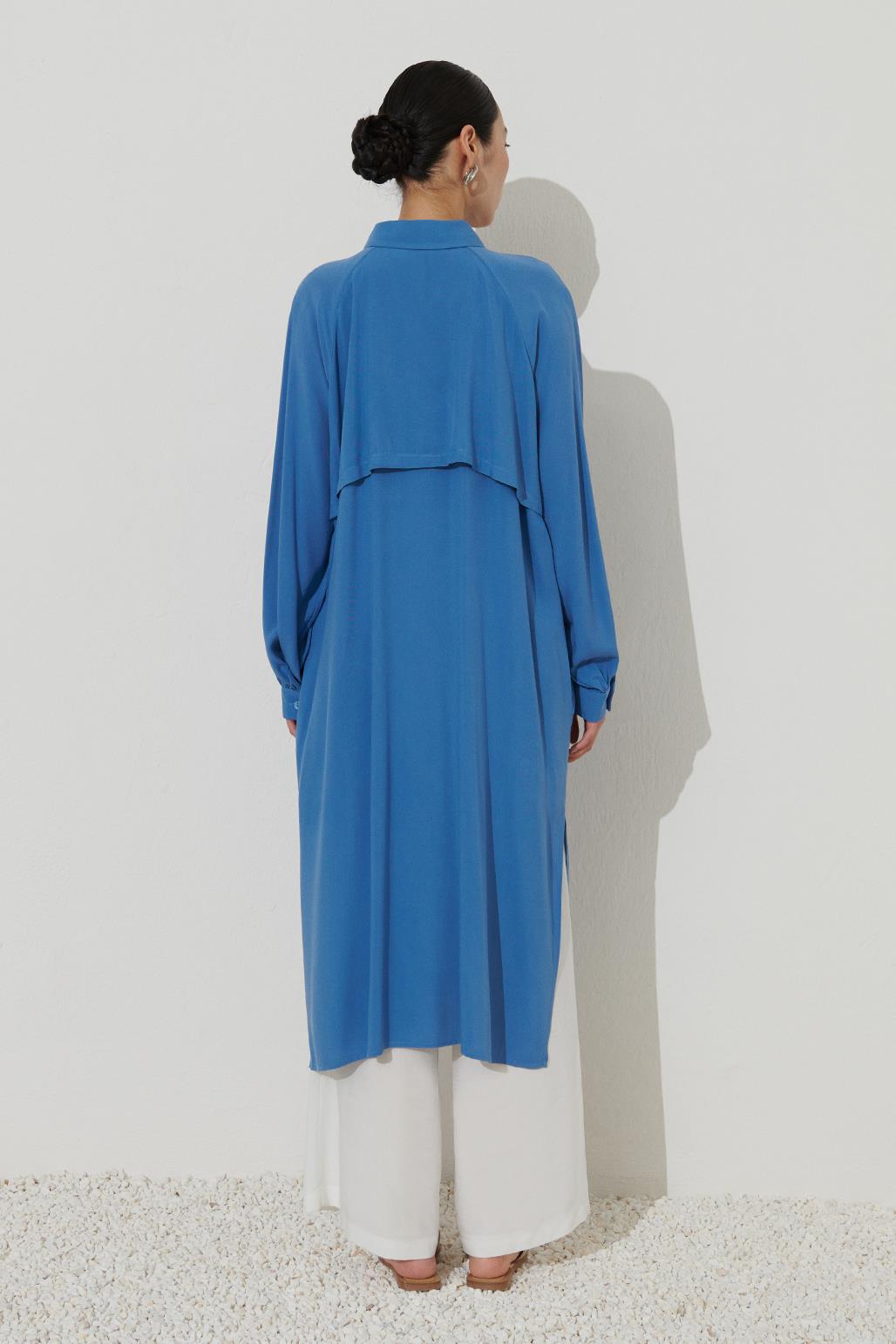 Side Slit Long Shirt Blue