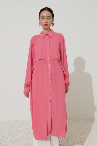 Side Slit Long Shirt Pink