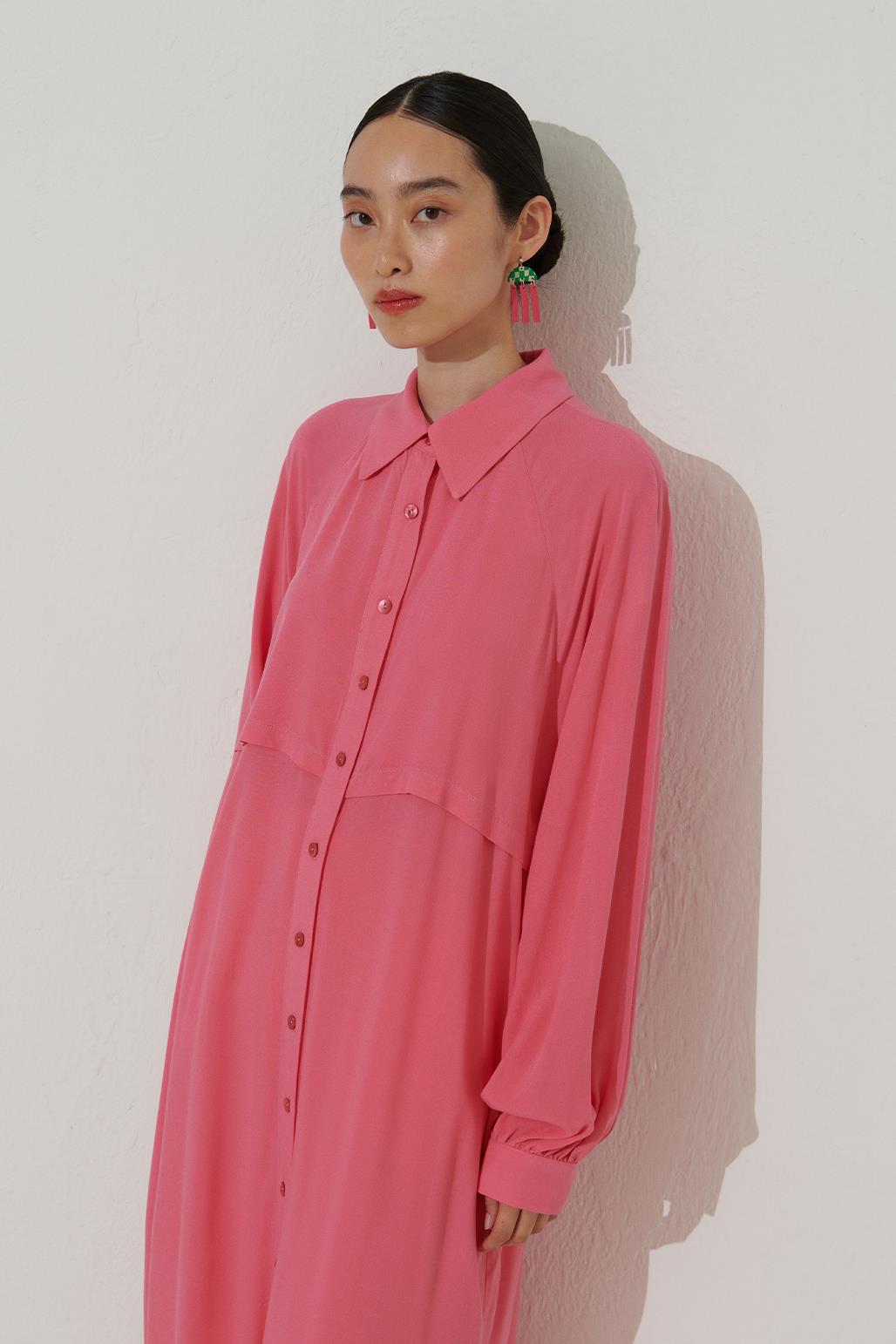 Side Slit Long Shirt Pink