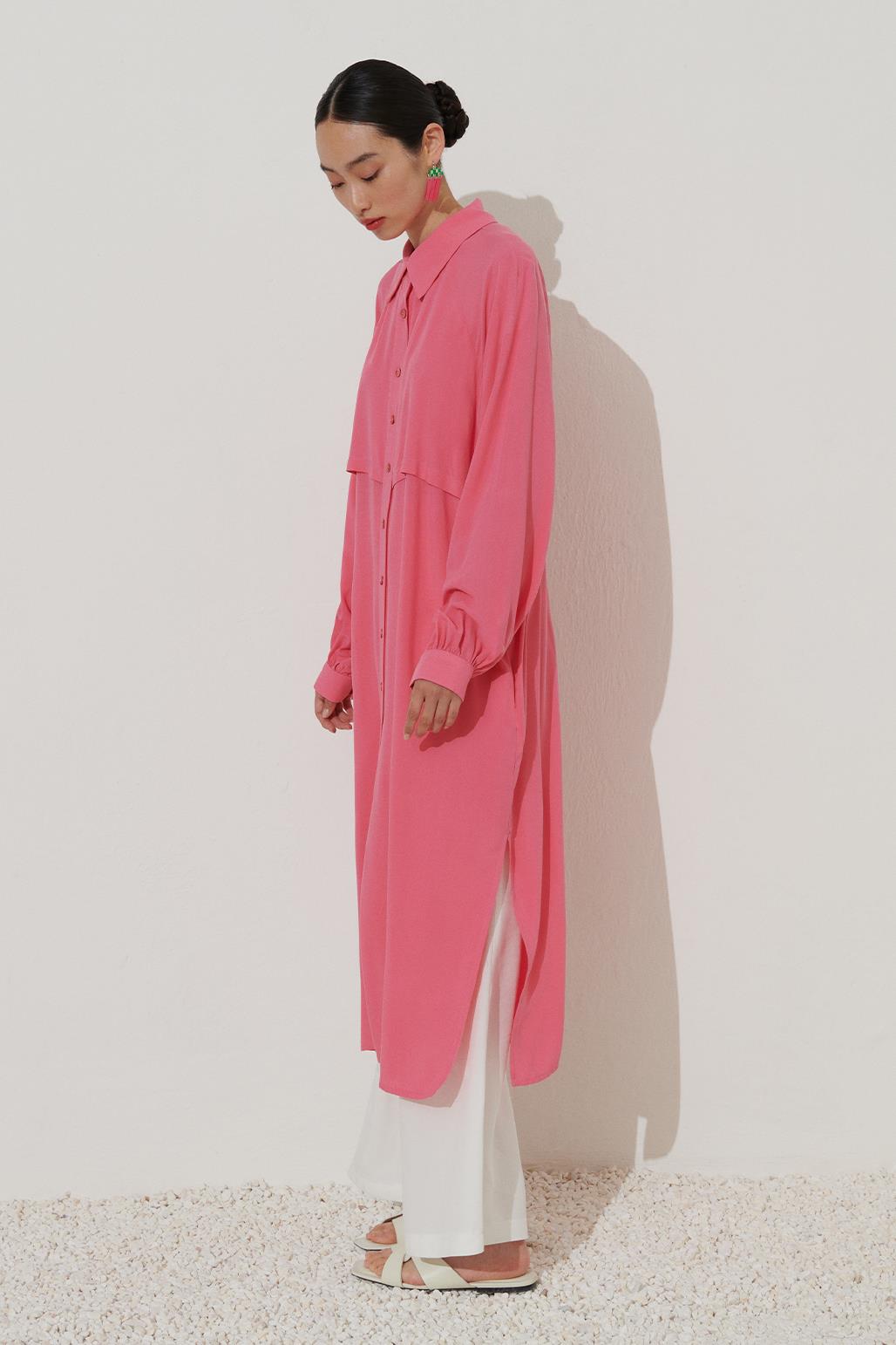 Side Slit Long Shirt Pink