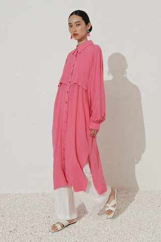 Side Slit Long Shirt Pink