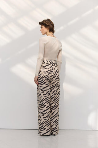 Animal Print Trousers Beige