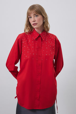 Anita Stone Shirred Shirt Red