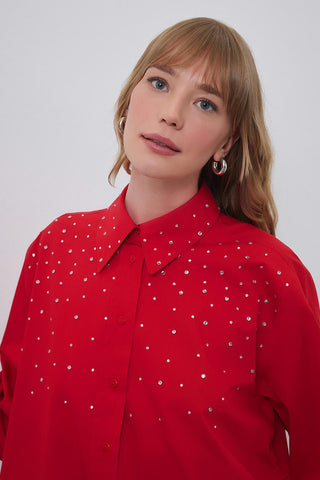 Anita Stone Shirred Shirt Red
