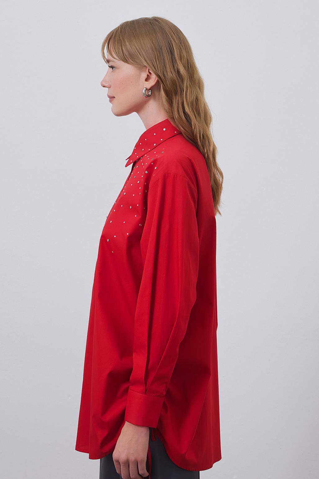 Anita Stone Shirred Shirt Red