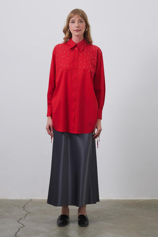 Anita Stone Shirred Shirt Red