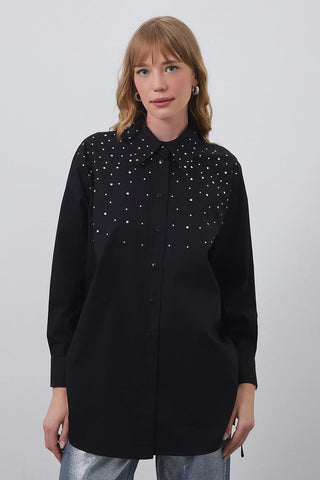 Anita Stone Shirred Shirt Black