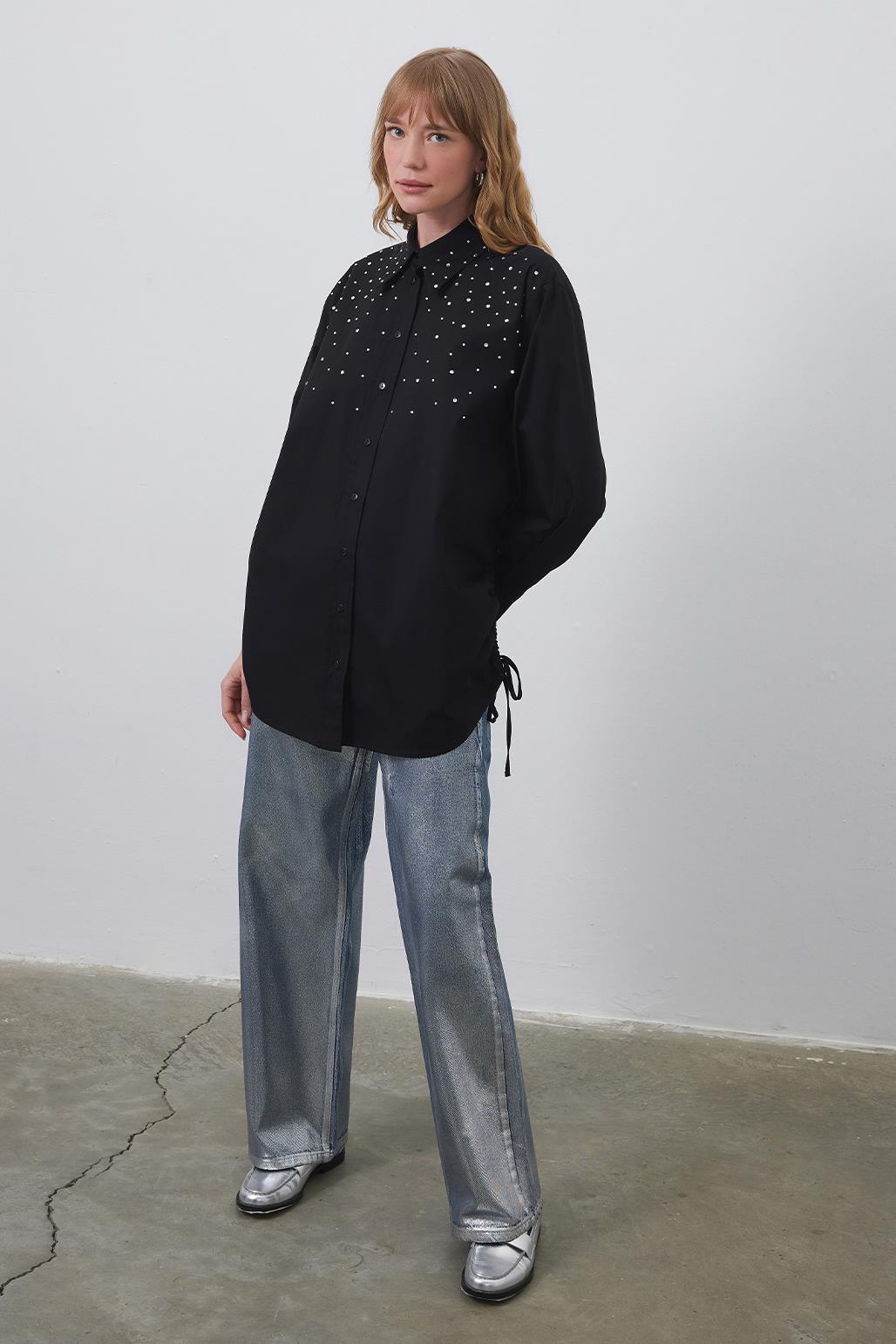 Anita Stone Shirred Shirt Black