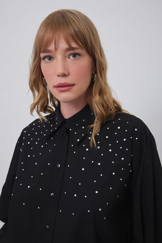 Anita Stone Shirred Shirt Black