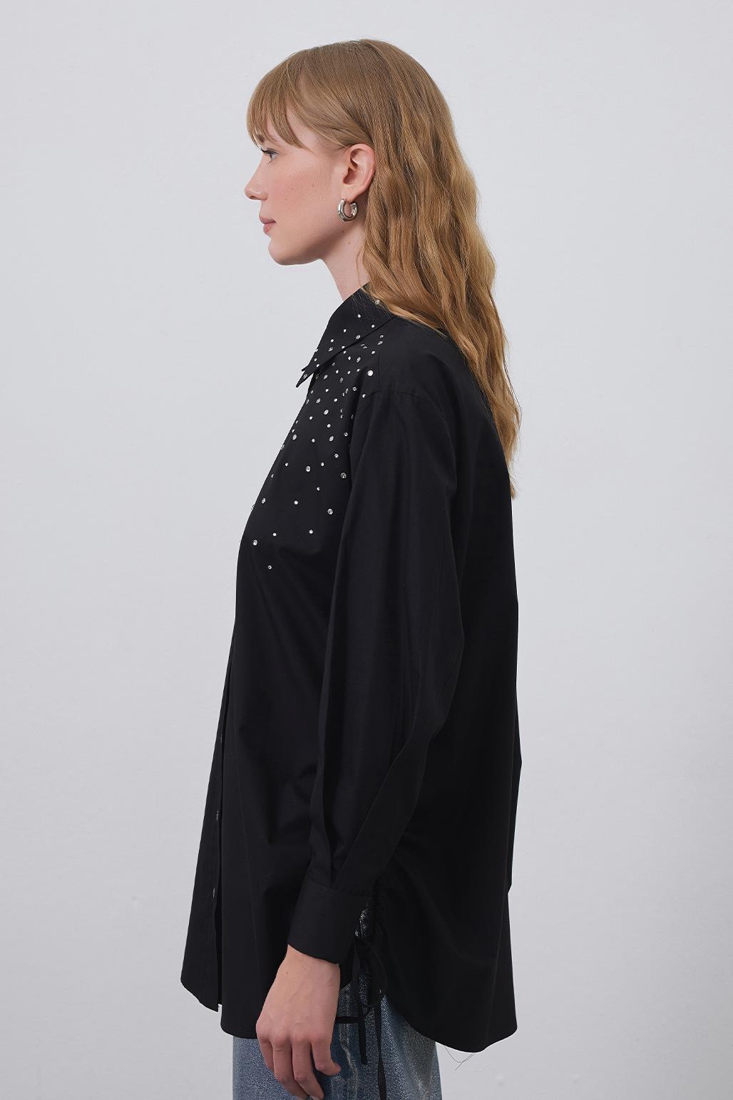 Anita Stone Shirred Shirt Black