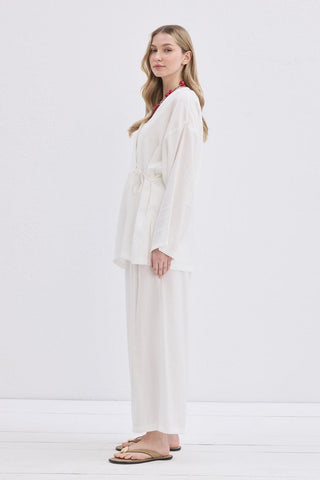 Wrap Modal Shirt and Trousers Set Ecru