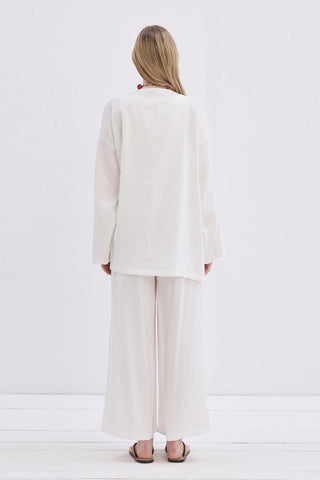 Wrap Modal Shirt and Trousers Set Ecru