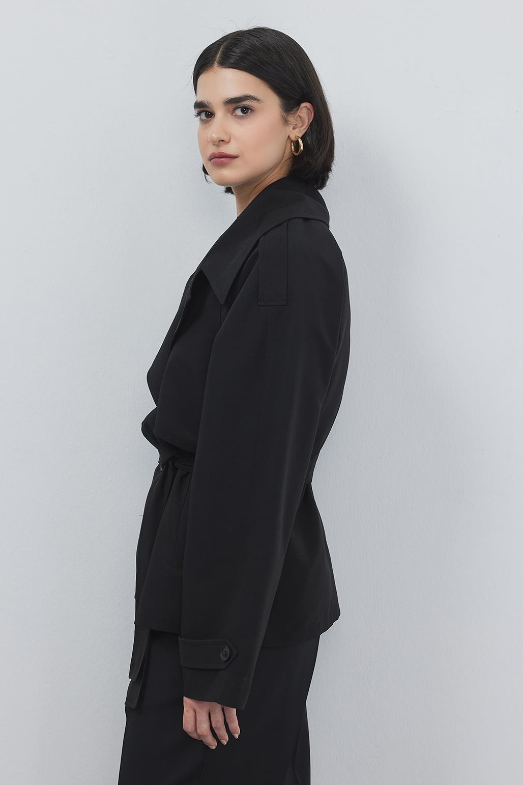 Midi Trench with Epaulet Black