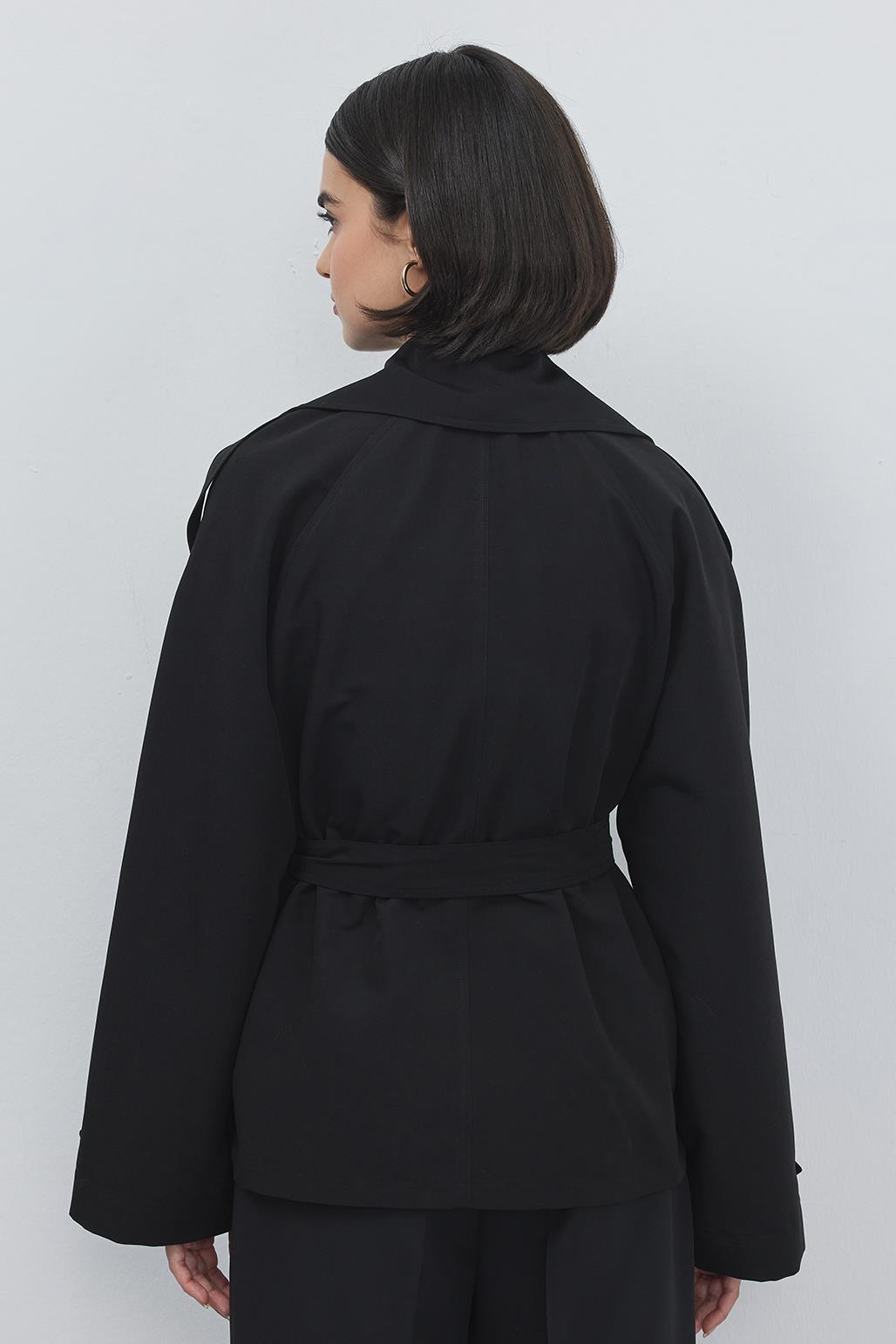 Midi Trench with Epaulet Black