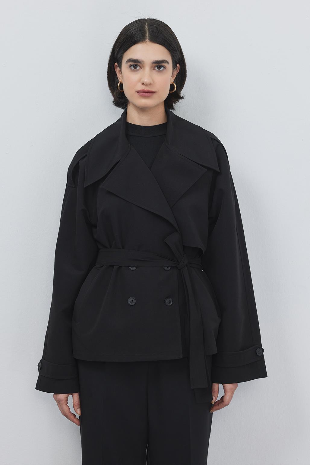 Midi Trench with Epaulet Black