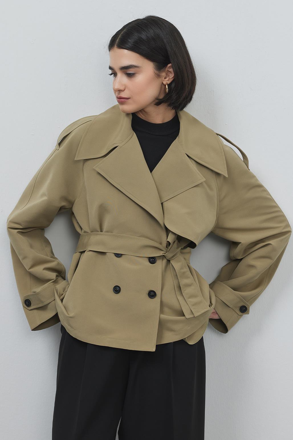 Midi Trench with Epaulet Green