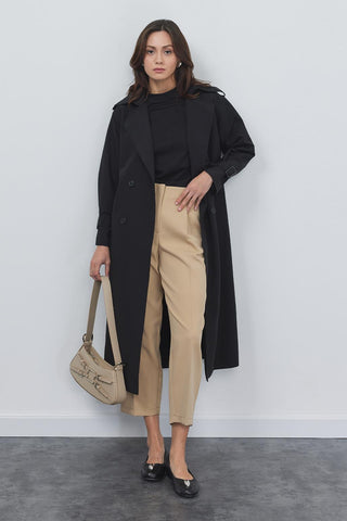 Trench Coat with Epaulets Black
