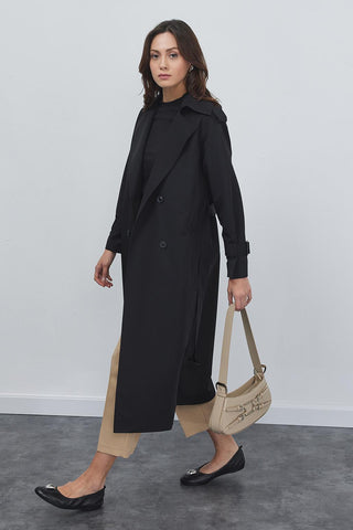 Trench Coat with Epaulets Black