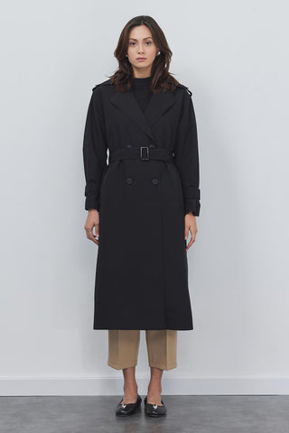 Trench Coat with Epaulets Black