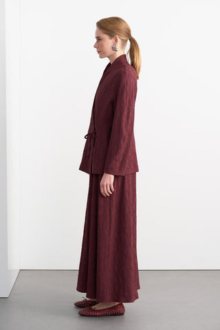 Ari Textured Jacket Skirt Set Burgundy