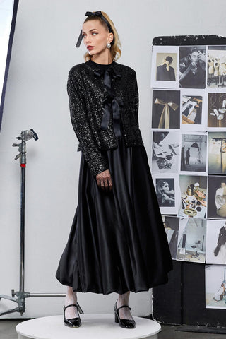 Aris Satin Balloon Skirt Black