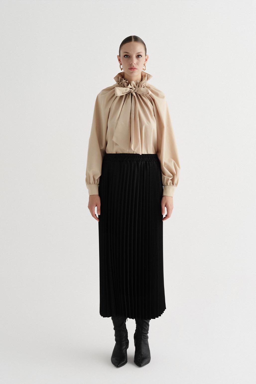 Athens Pleated Long Skirt Black