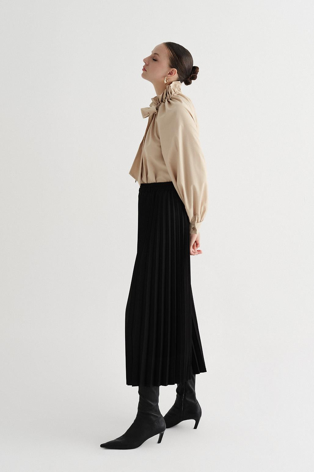 Athens Pleated Long Skirt Black