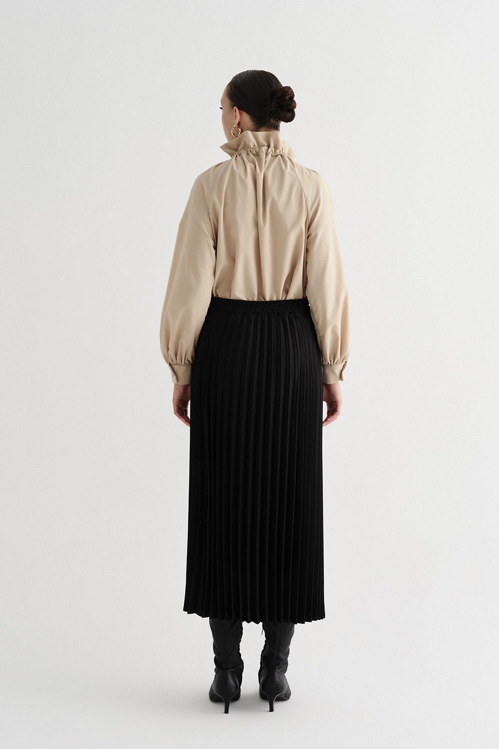 Athens Pleated Long Skirt Black