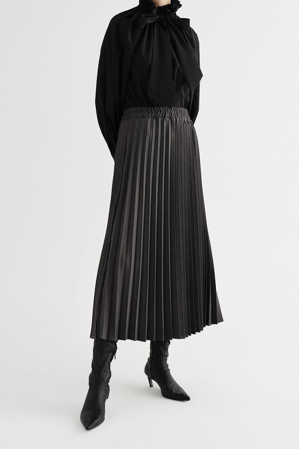 Athens Pleated Long Skirt Gray