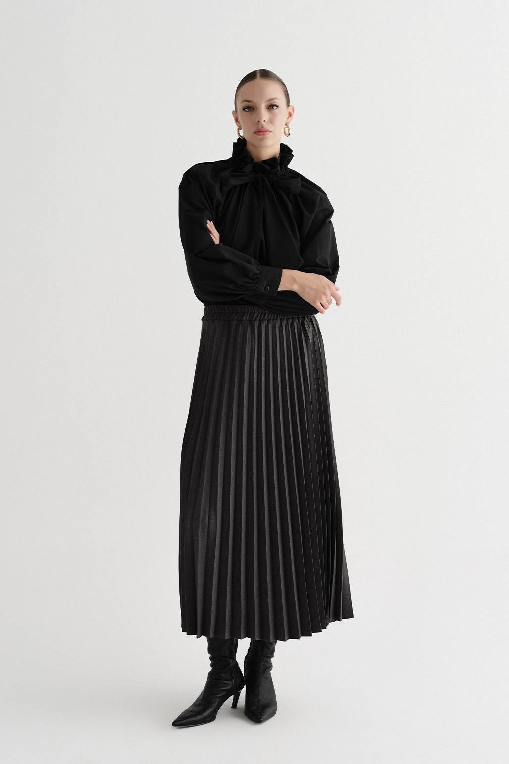 Athens Pleated Long Skirt Gray