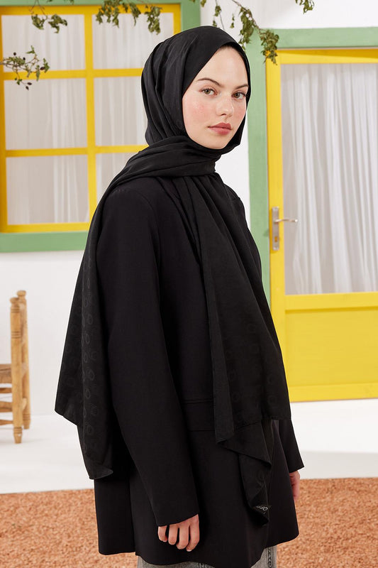 Aura Pattern Modal Jacquard Shawl Black