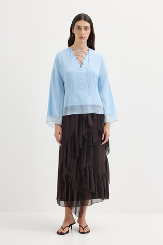 Tie-Detail Oversized Tunic Light Blue