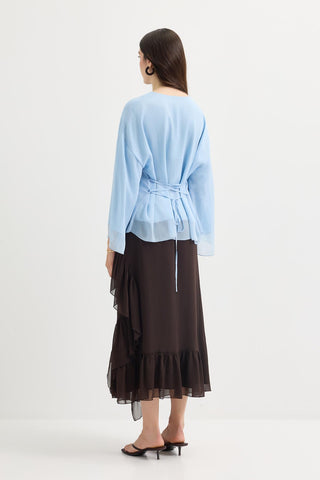 Tie-Detail Oversized Tunic Light Blue