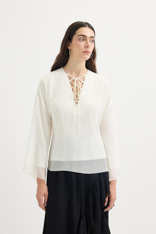 Tie-Detail Oversized Tunic Ecru