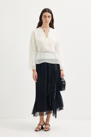 Tie-Detail Oversized Tunic Ecru