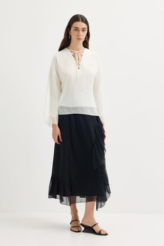 Tie-Detail Oversized Tunic Ecru