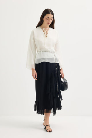 Tie-Detail Oversized Tunic Ecru