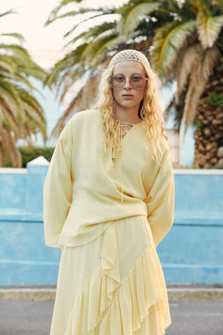 Tie-Detail Oversized Tunic Yellow