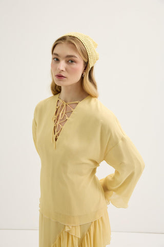 Tie-Detail Oversized Tunic Yellow