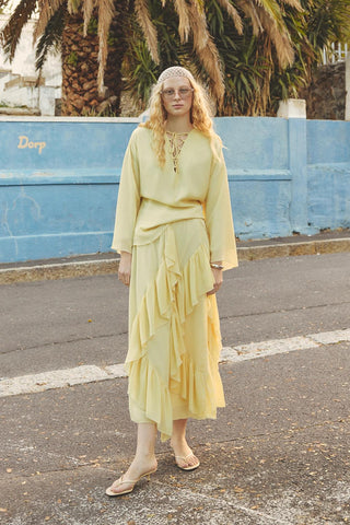 Tie-Detail Oversized Tunic Yellow