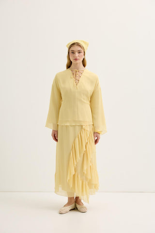 Tie-Detail Oversized Tunic Yellow