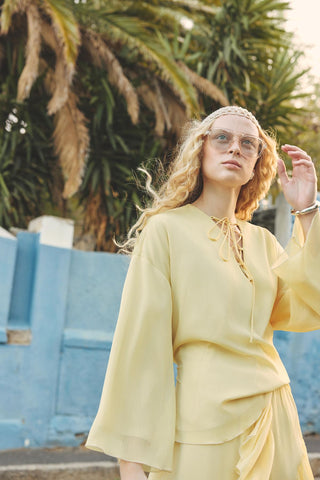 Tie-Detail Oversized Tunic Yellow