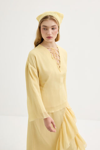 Tie-Detail Oversized Tunic Yellow