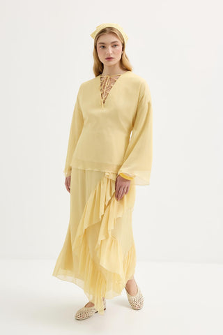 Tie-Detail Oversized Tunic Yellow