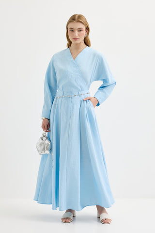 Tie-Waist Kimono & Skirt Set Light Blue