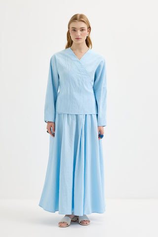 Tie-Waist Kimono & Skirt Set Light Blue
