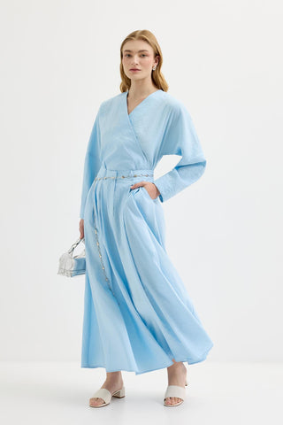 Tie-Waist Kimono & Skirt Set Light Blue